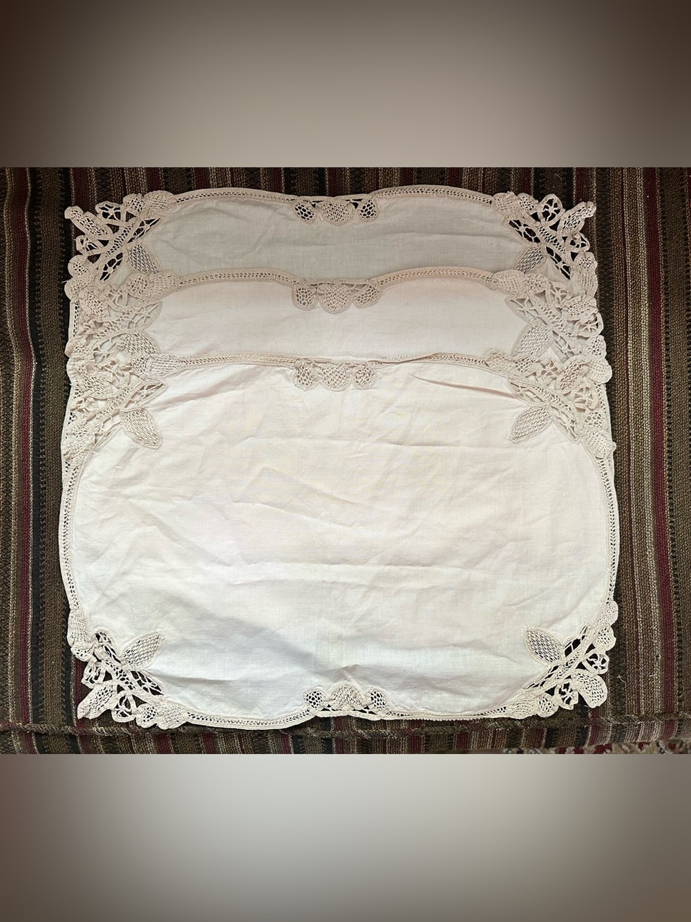 Trio of Vintage Placemats with Battenberg Lace